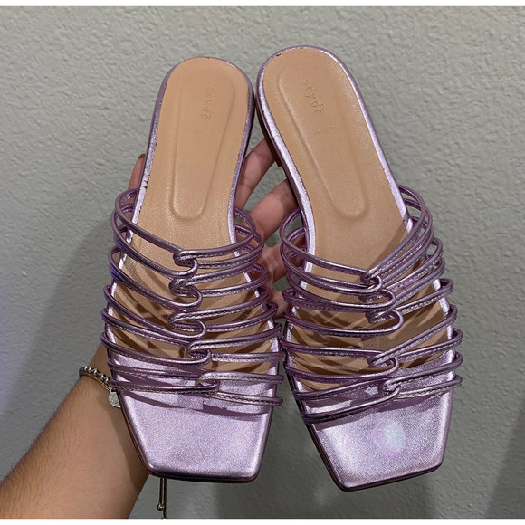 Aeyde Natasha Nappa Metalic Purple Sandals Flats sz 38 - Picture 8 of 8